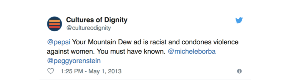 Tweet from Cultures of Dignity